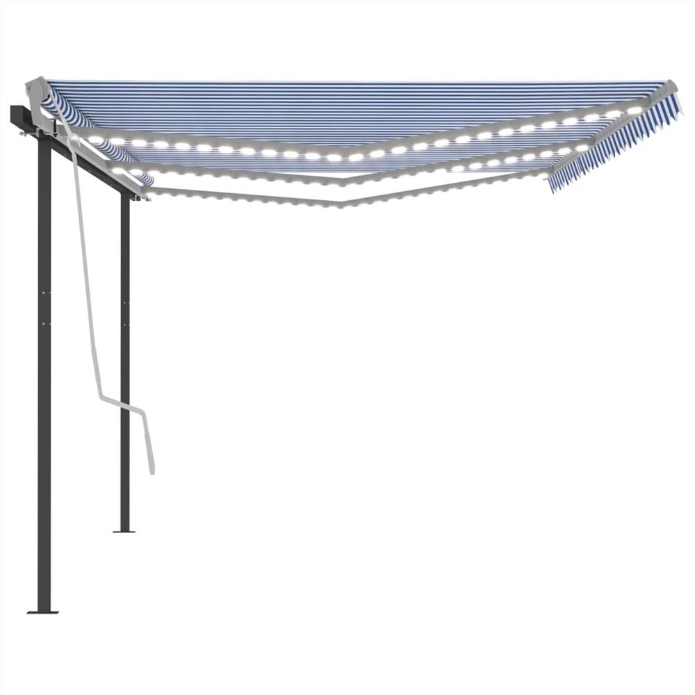 Manual Retractable Awning with LED 6x3.5 m Blue and White