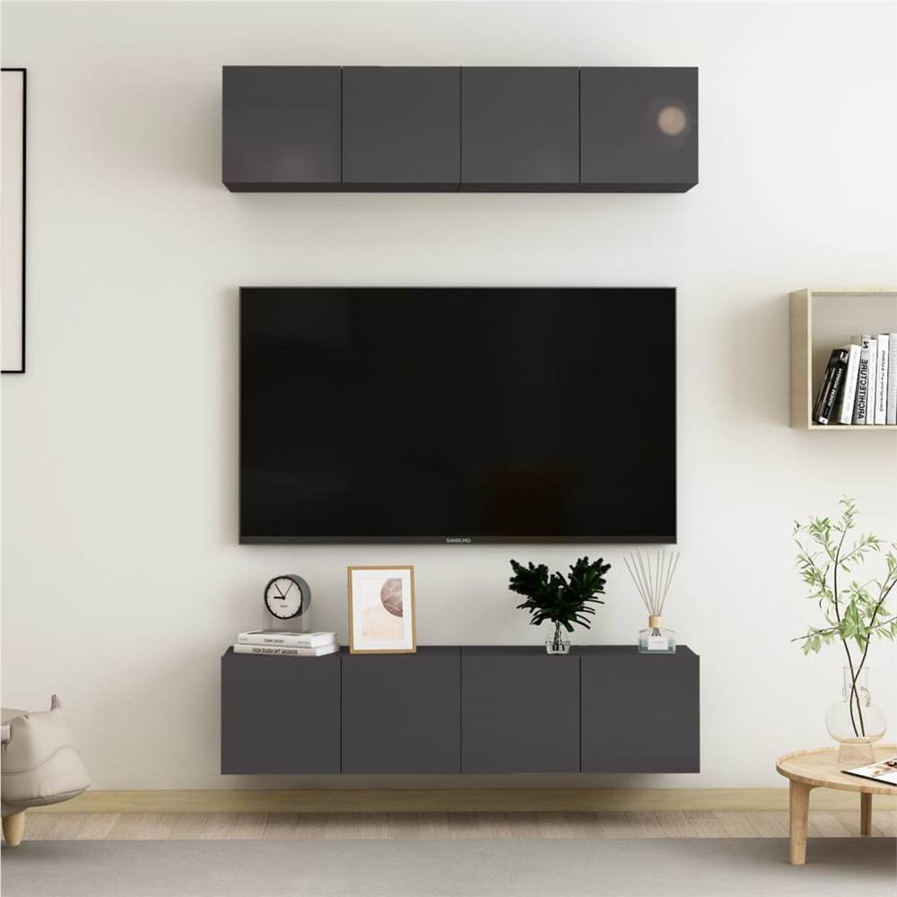 

TV Cabinets 4 pcs High Gloss Grey 60x30x30 cm Chipboard