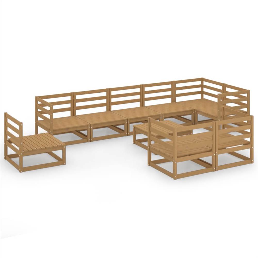 

10 Piece Garden Lounge Set Honey Brown Solid Pinewood