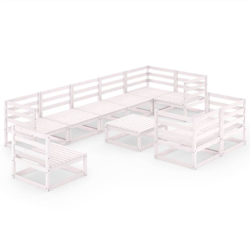 

10 Piece Garden Lounge Set White Solid Pinewood