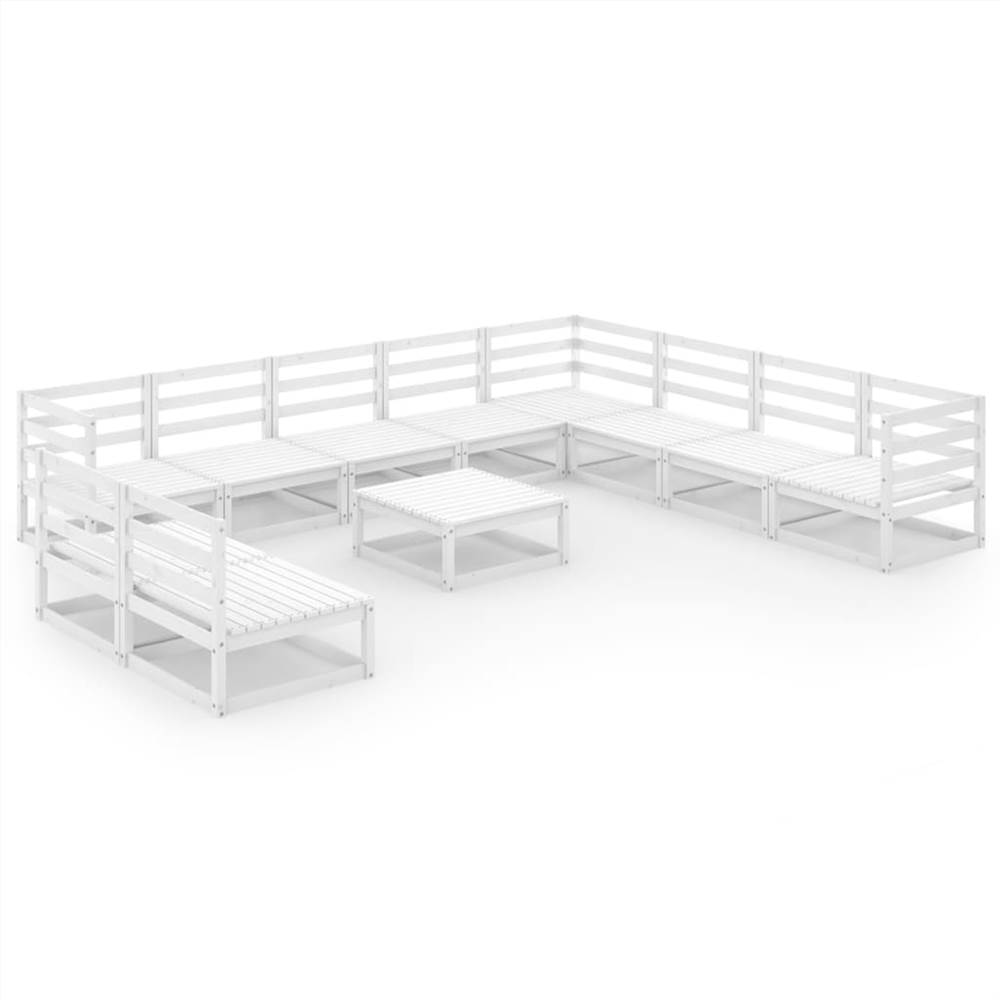 

11 Piece Garden Lounge Set White Solid Pinewood
