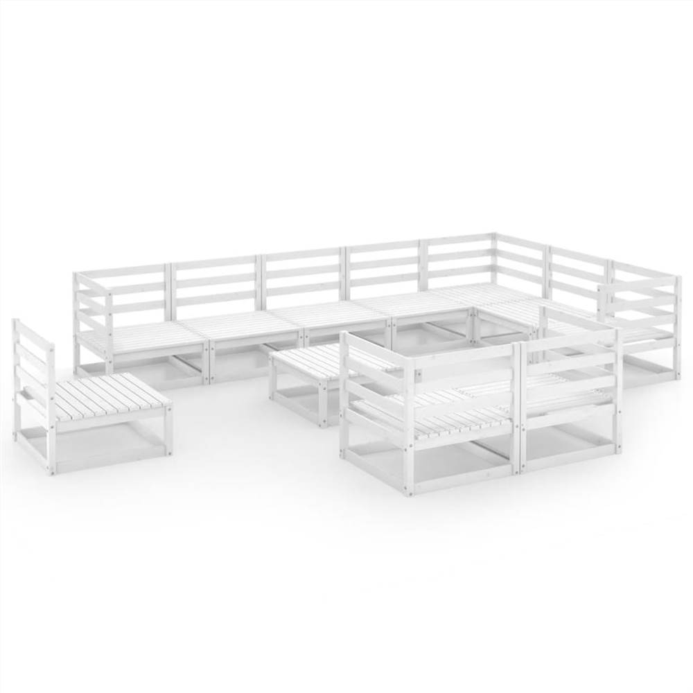 

11 Piece Garden Lounge Set White Solid Pinewood