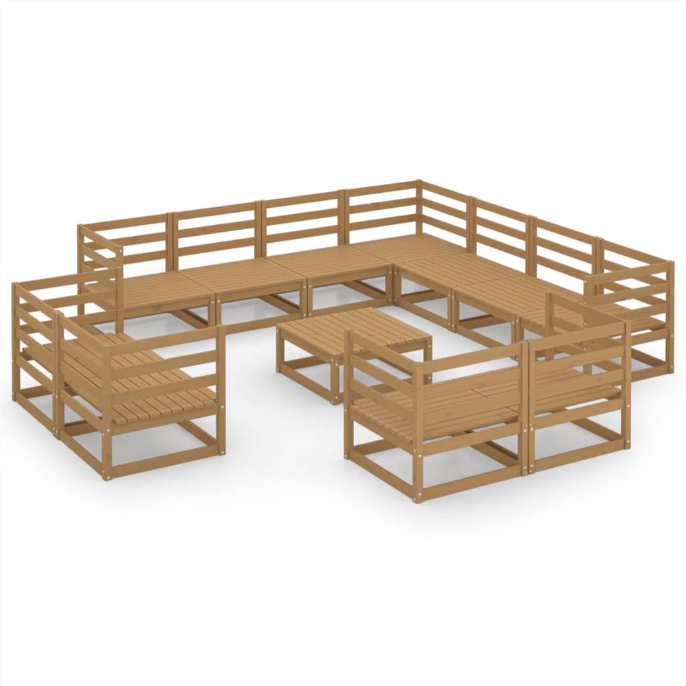 

12 Piece Garden Lounge Set Honey Brown Solid Pinewood