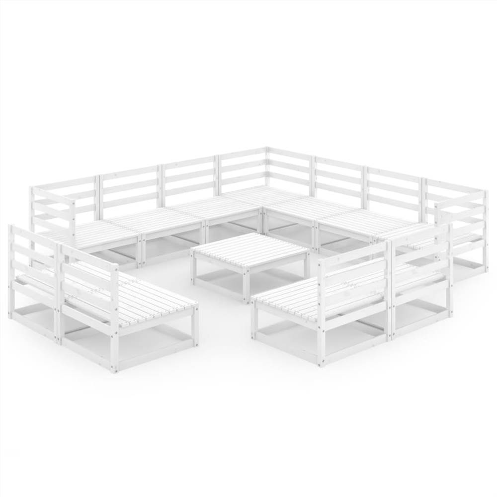 

12 Piece Garden Lounge Set White Solid Pinewood