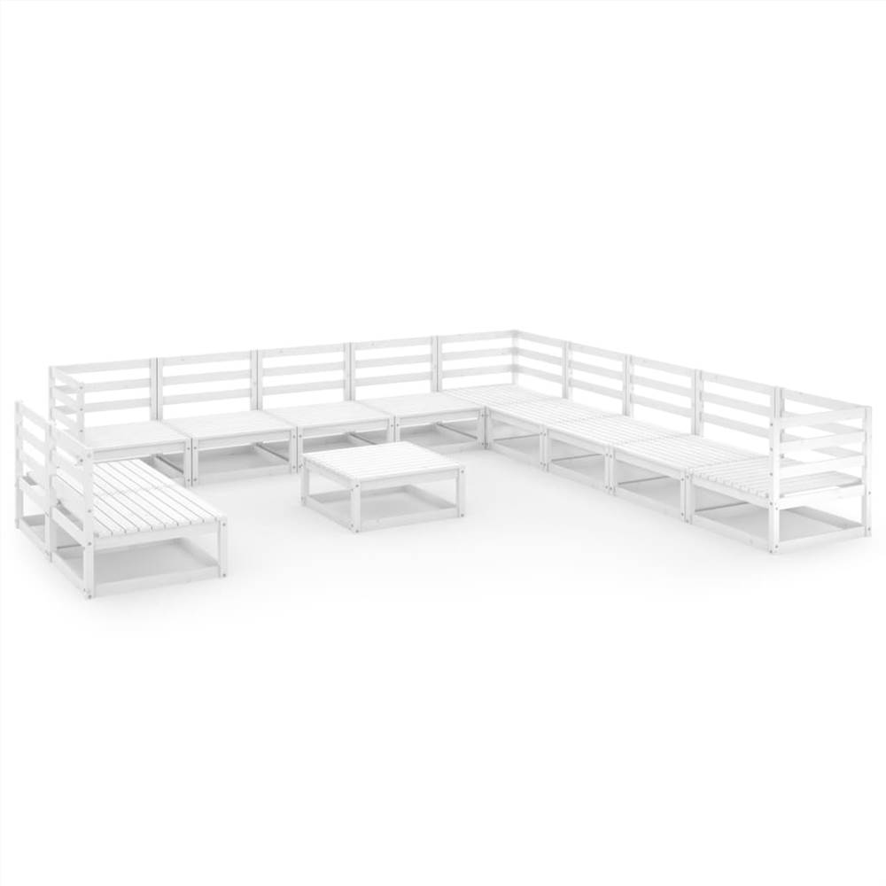 

12 Piece Garden Lounge Set White Solid Pinewood