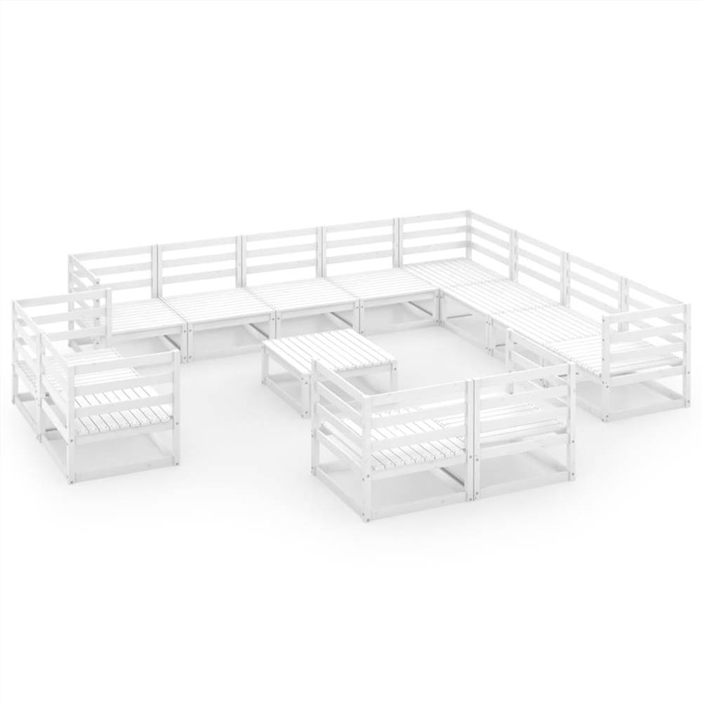 

13 Piece Garden Lounge Set White Solid Pinewood