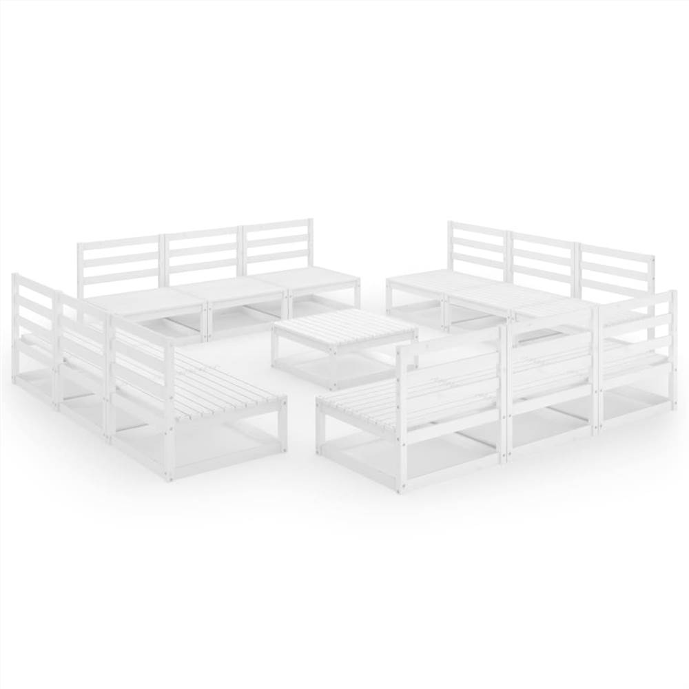 

13 Piece Garden Lounge Set White Solid Pinewood