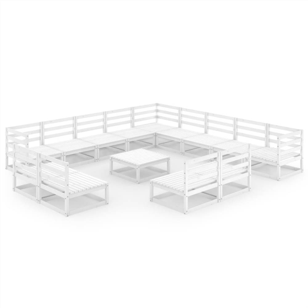 

14 Piece Garden Lounge Set White Solid Pinewood