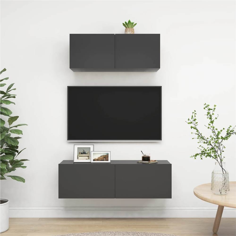 

2 Piece TV Cabinet Set Grey Chipboard