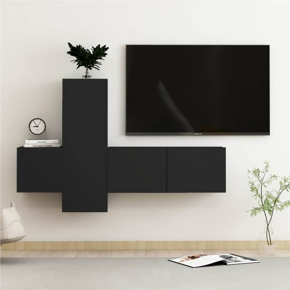 

3 Piece TV Cabinet Set Black Chipboard
