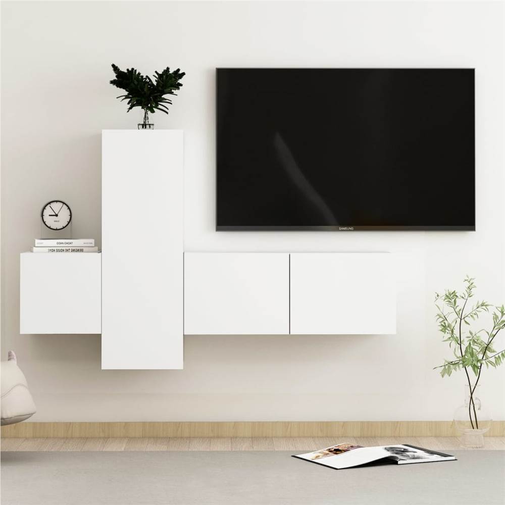 

3 Piece TV Cabinet Set White Chipboard