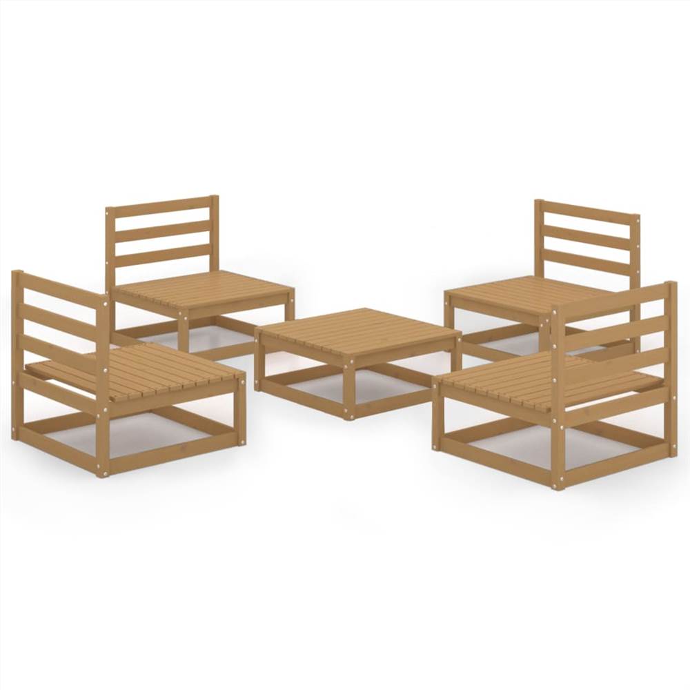 

5 Piece Garden Lounge Set Honey Brown Solid Pinewood