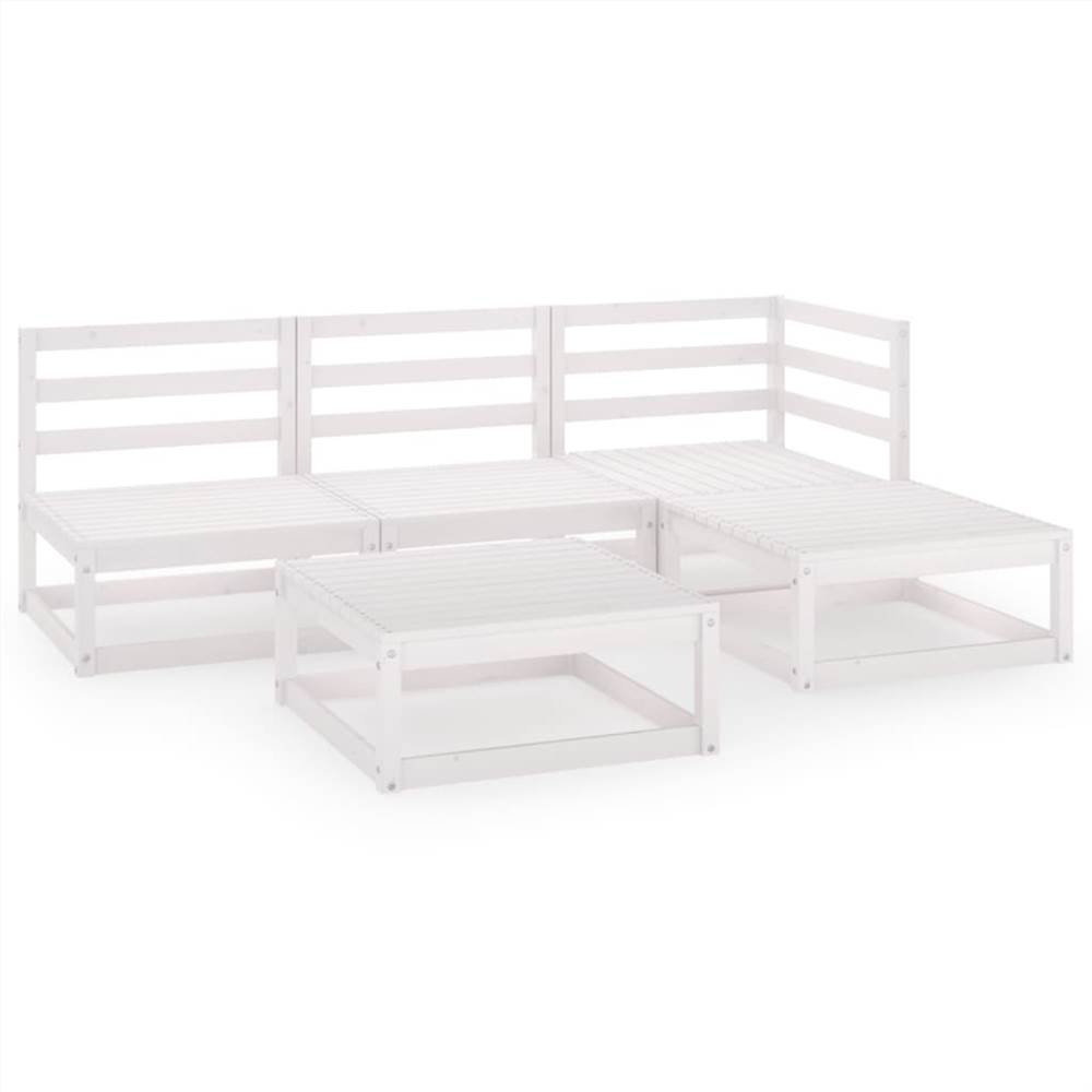 

5 Piece Garden Lounge Set White Solid Pinewood