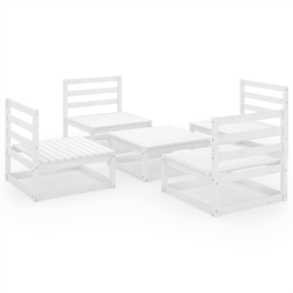

5 Piece Garden Lounge Set White Solid Pinewood
