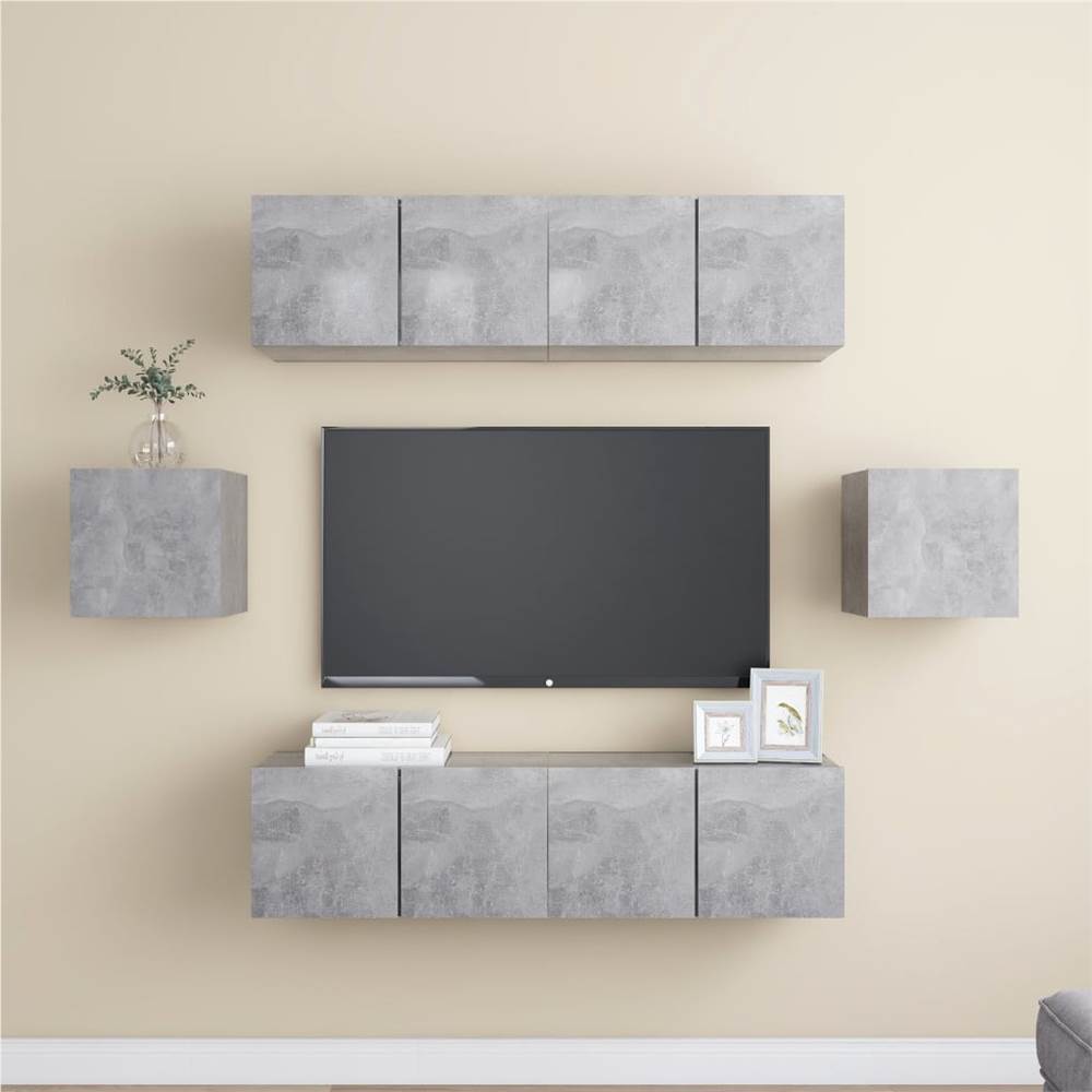 

6 Piece TV Cabinet Set Concrete Grey Chipboard