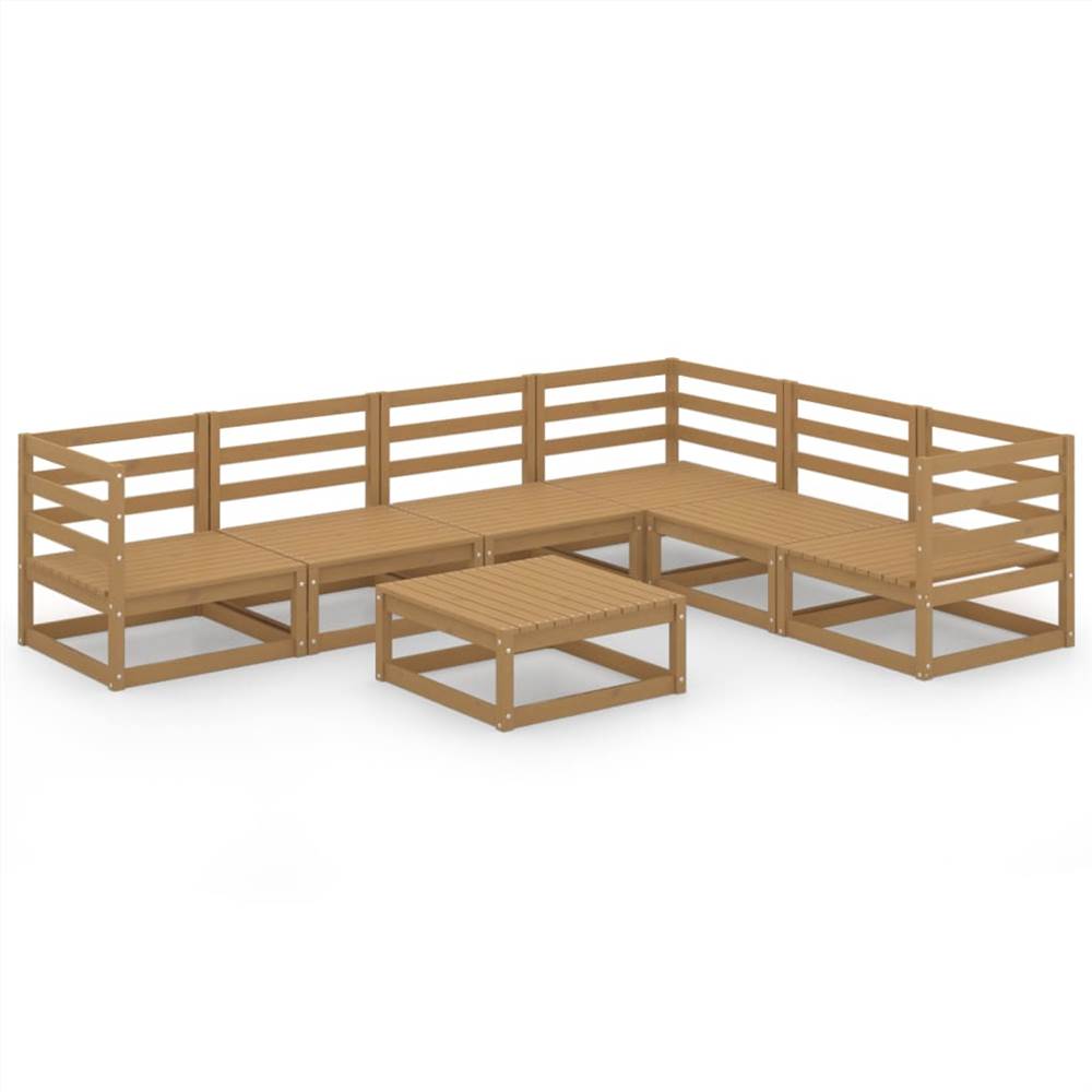 

7 Piece Garden Lounge Set Honey Brown Solid Pinewood