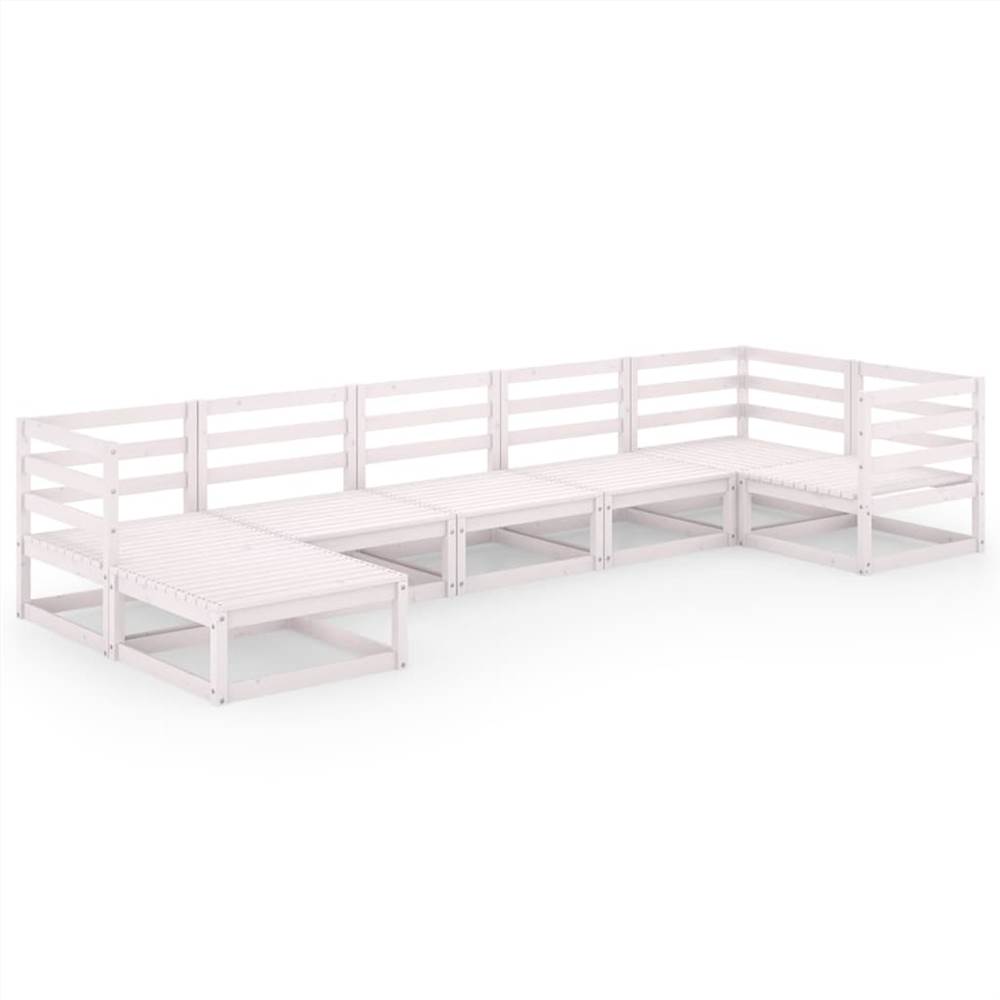 

7 Piece Garden Lounge Set White Solid Pinewood