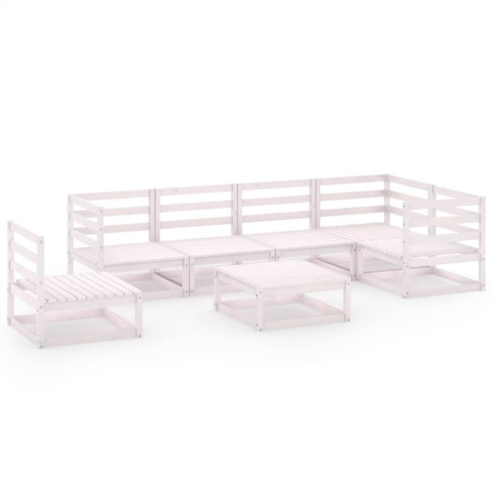 

7 Piece Garden Lounge Set White Solid Pinewood