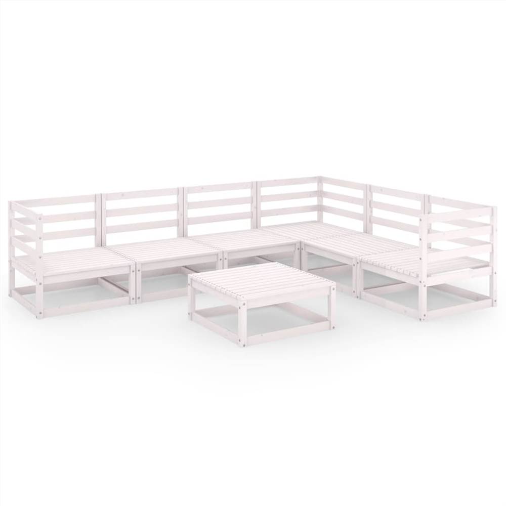

7 Piece Garden Lounge Set White Solid Pinewood