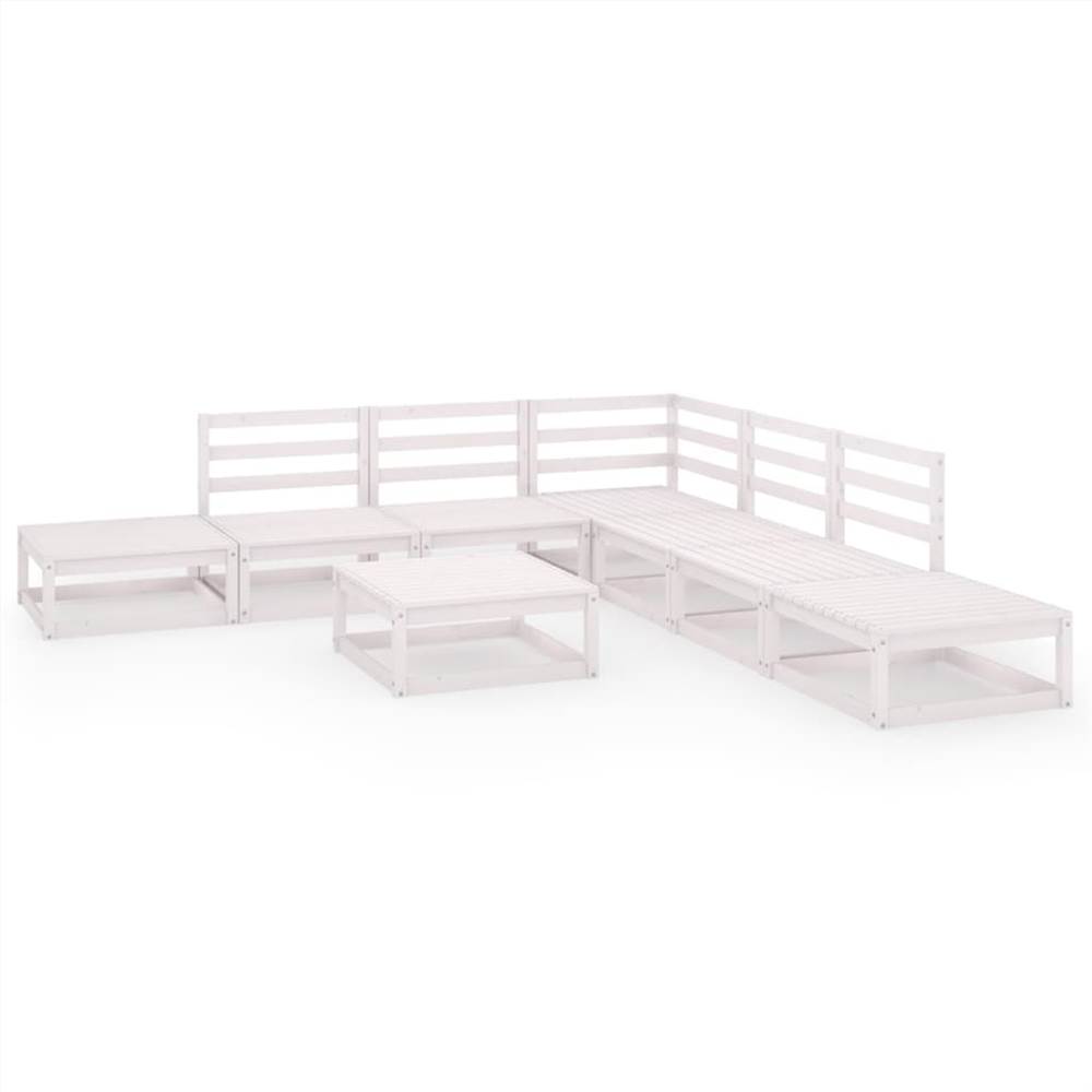 

8 Piece Garden Lounge Set White Solid Pinewood