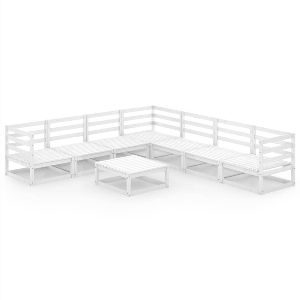 

8 Piece Garden Lounge Set White Solid Pinewood