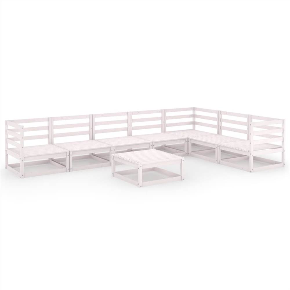 

8 Piece Garden Lounge Set White Solid Pinewood