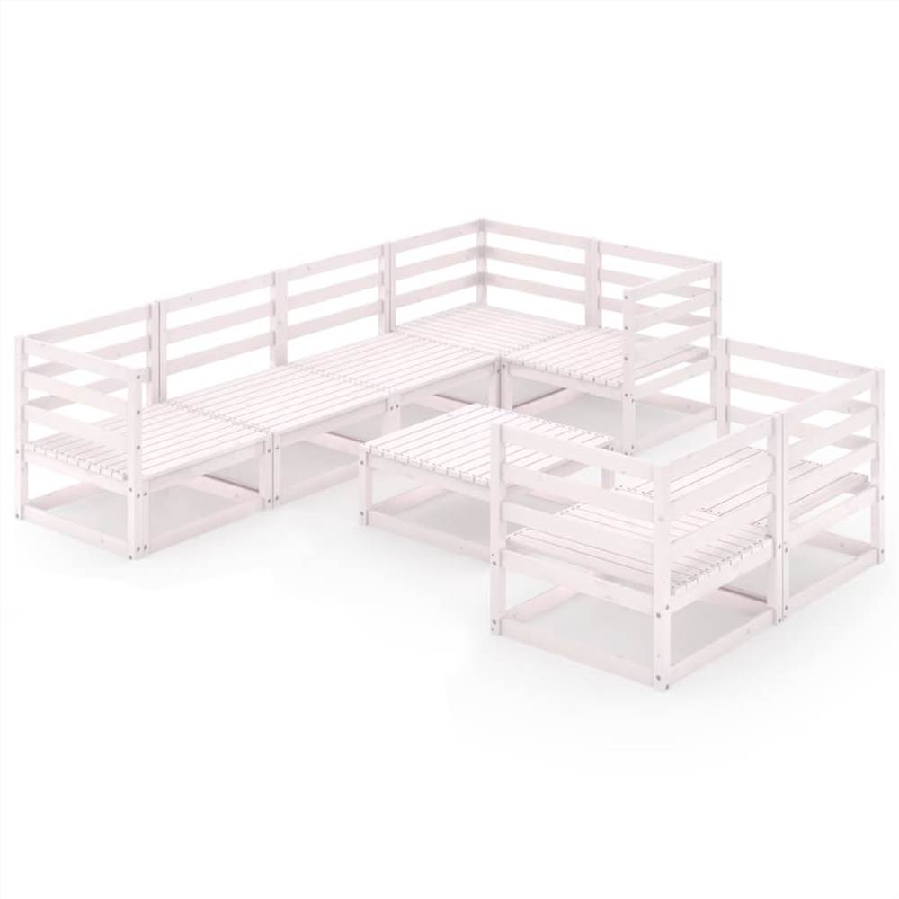 

8 Piece Garden Lounge Set White Solid Pinewood