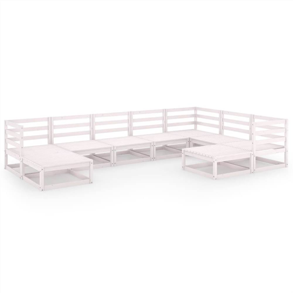 

9 Piece Garden Lounge Set White Solid Pinewood