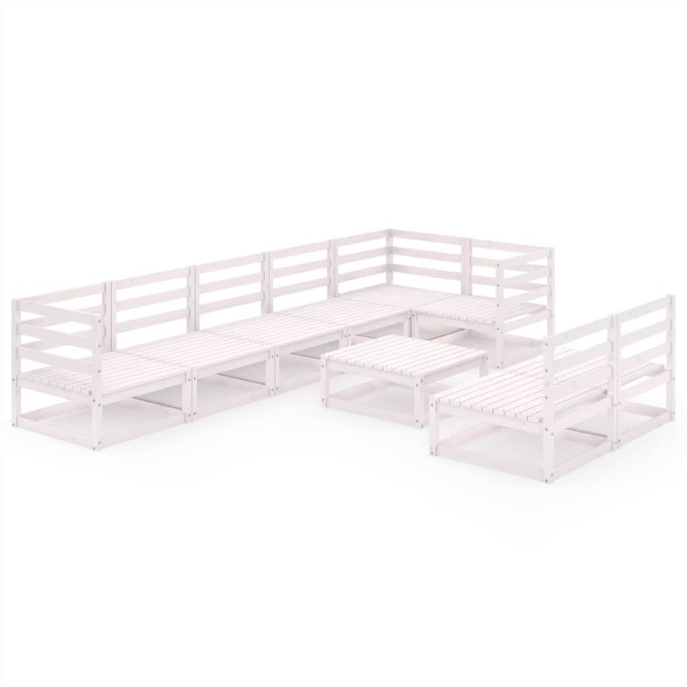 

9 Piece Garden Lounge Set White Solid Pinewood