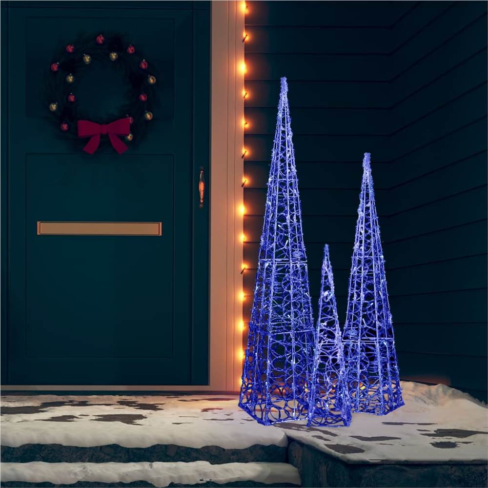 Acrylic Decorative LED Light Cone Set Blue 60/90/120cm