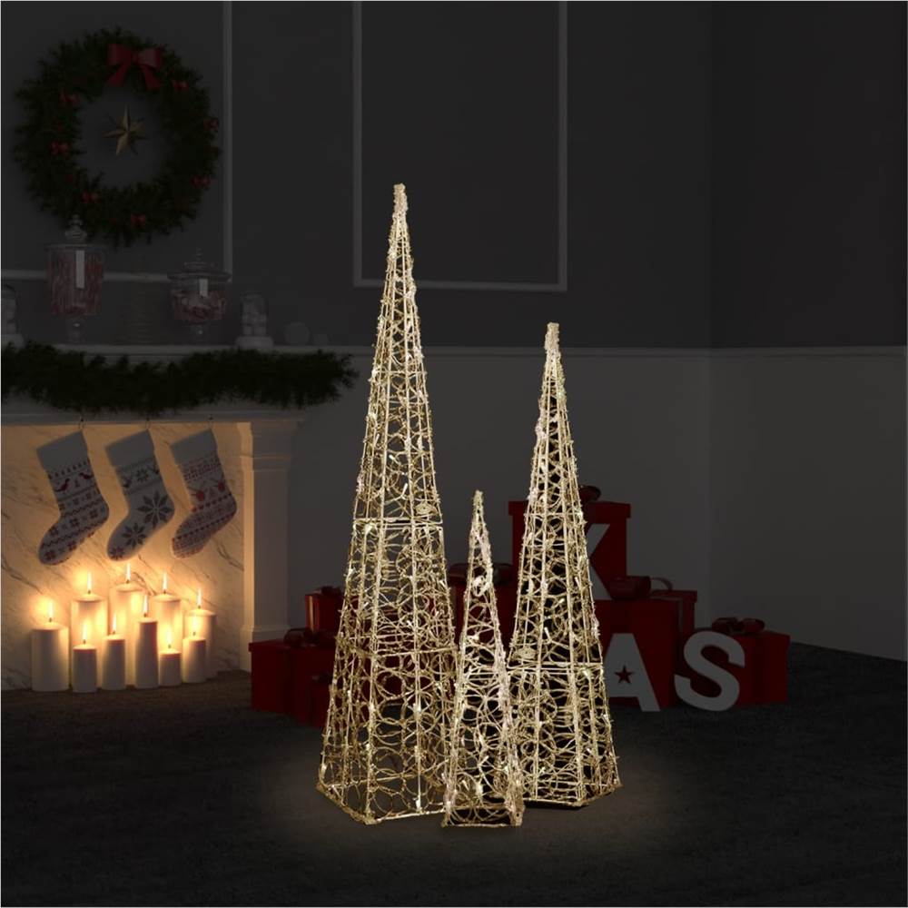 

Acrylic Decorative LED Light Cone Set Warm White 60/90/120cm