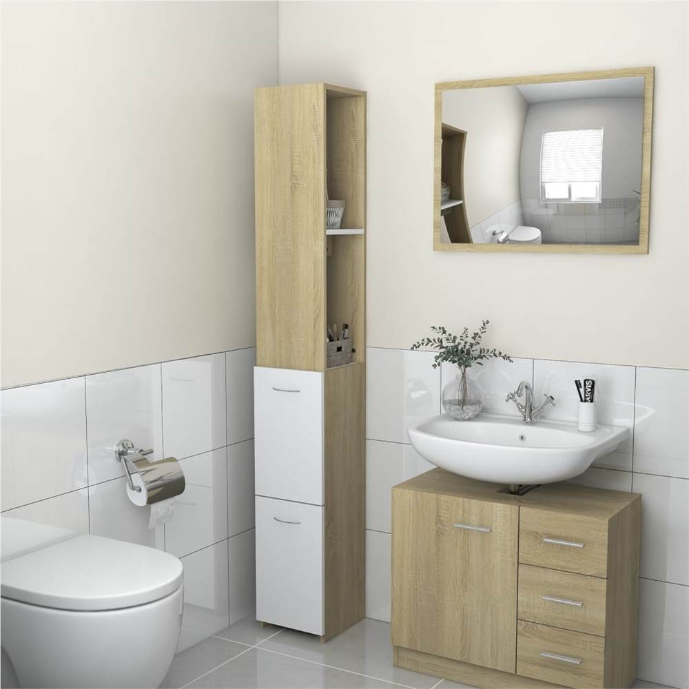 

Bathroom Cabinet White&Sonoma Oak 25x25x170 cm Chipboard