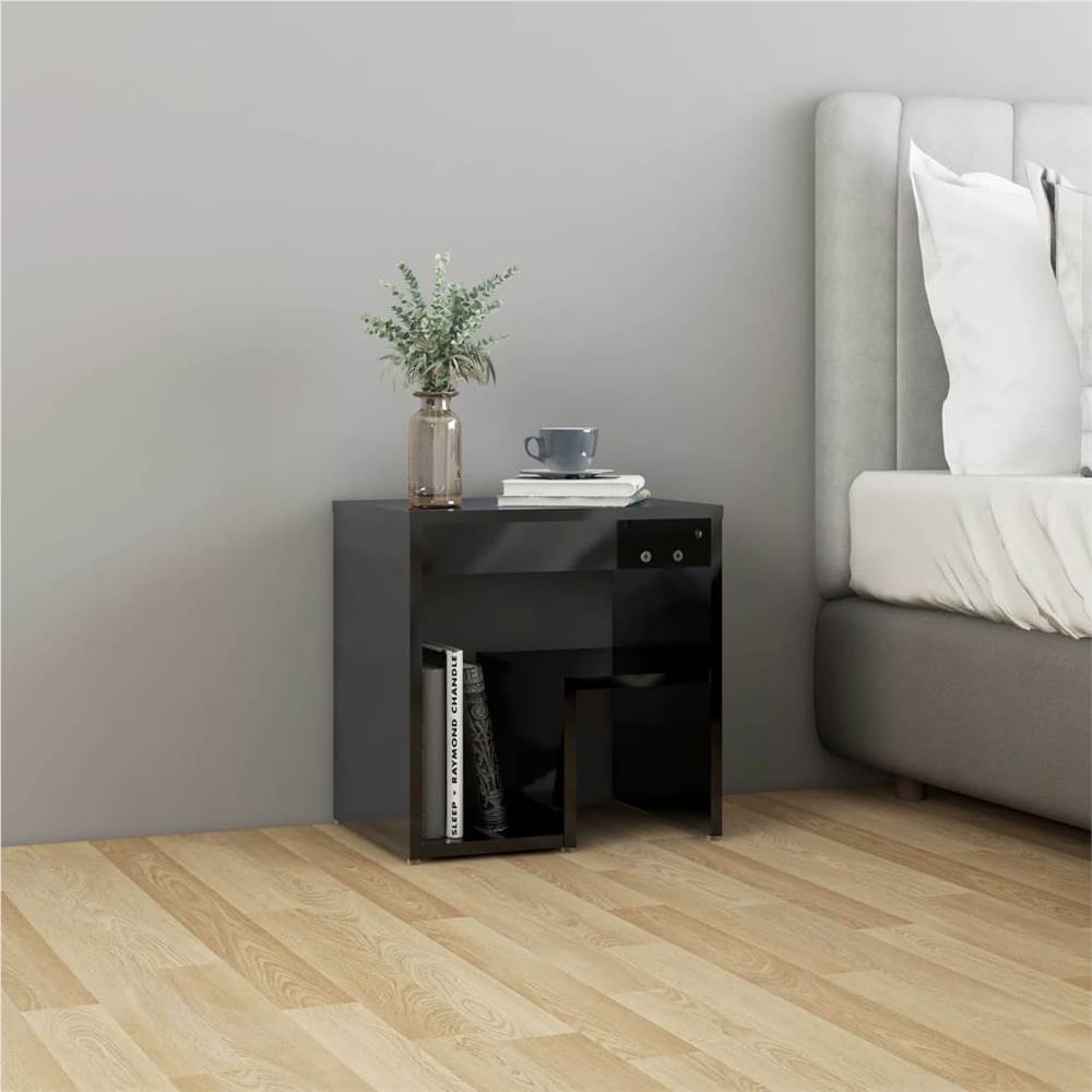 

Bed Cabinet High Gloss Black 40x30x40 cm Chipboard