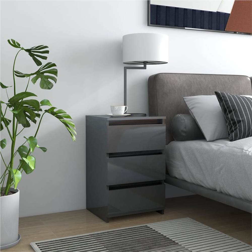 

Bed Cabinet High Gloss Grey 40x35x62.5 cm Chipboard