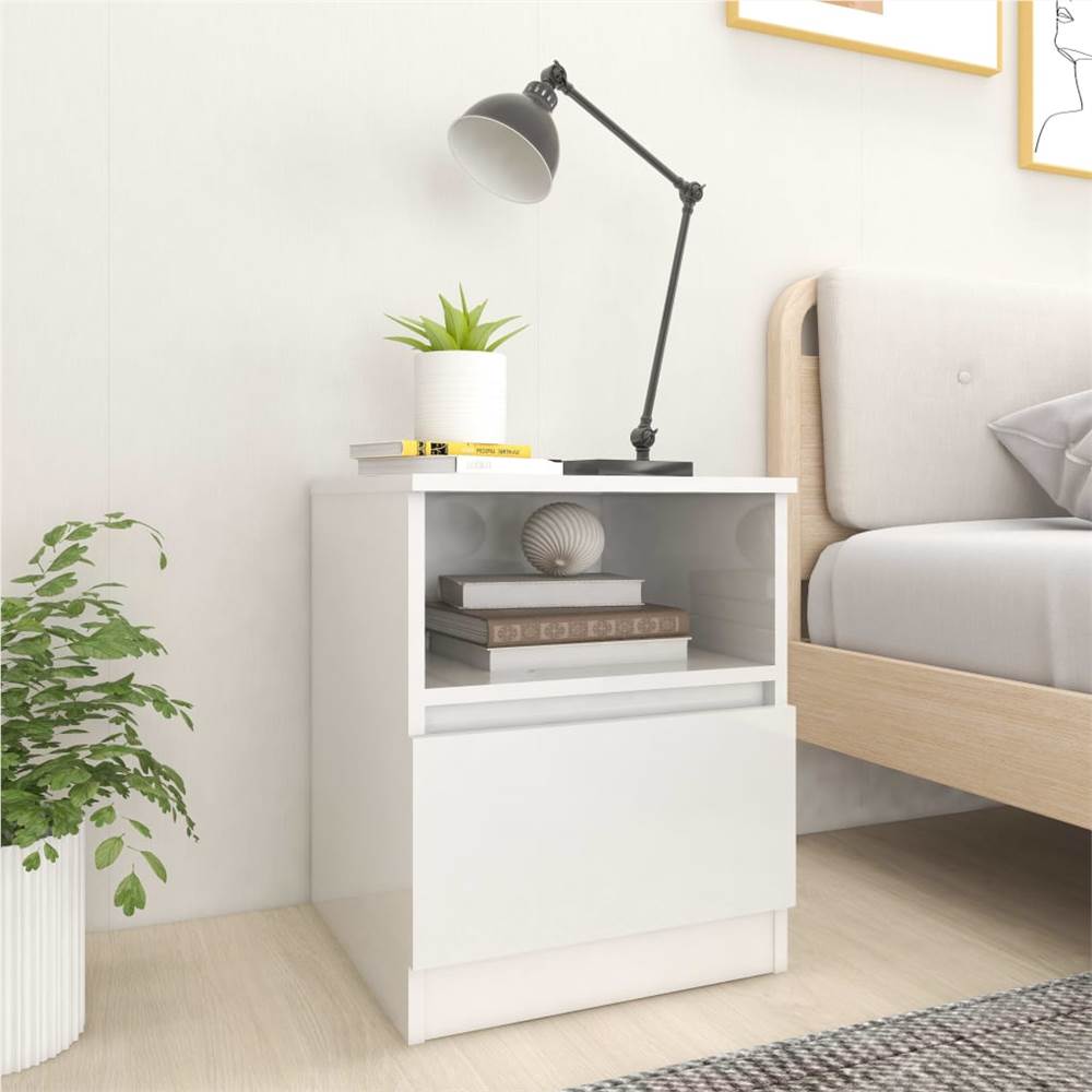 Bed Cabinet High Gloss White 40x40x50 cm Chipboard