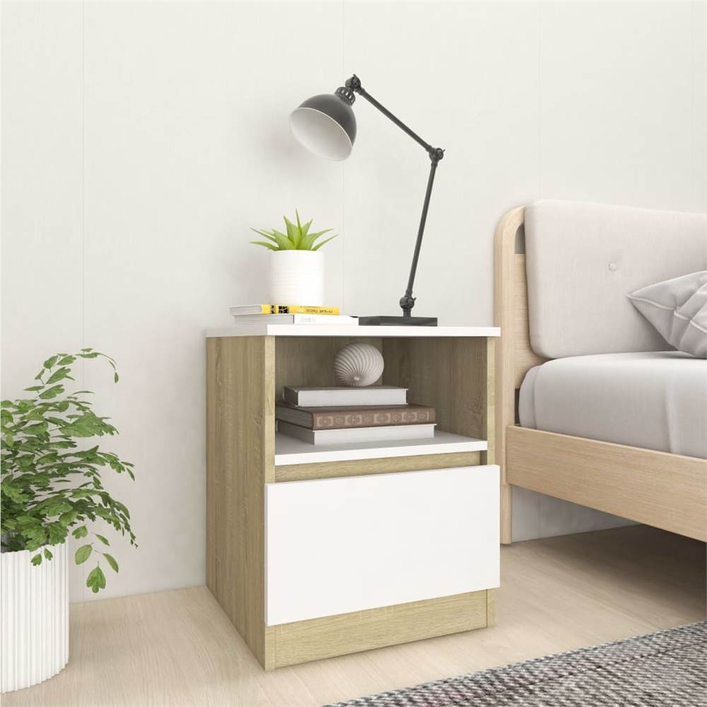 

Bed Cabinet White and Sonoma Oak 40x40x50 cm Chipboard