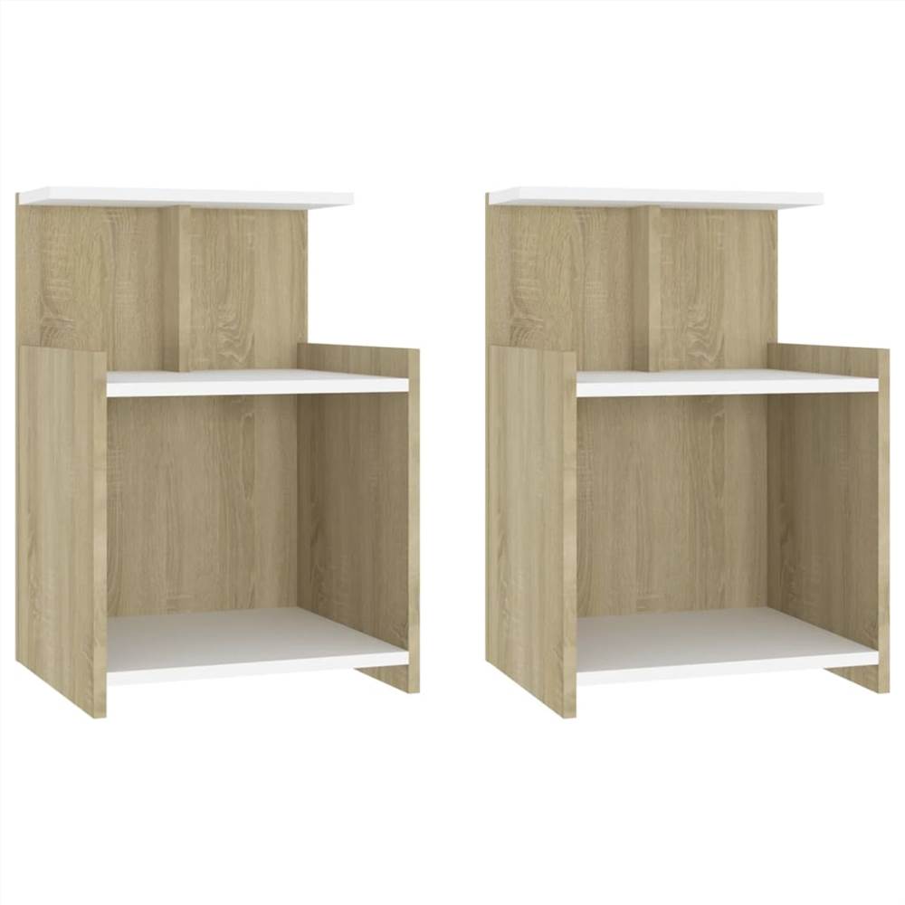 

Bed Cabinets 2 pcs White and Sonoma Oak 40x35x60 cm Chipboard