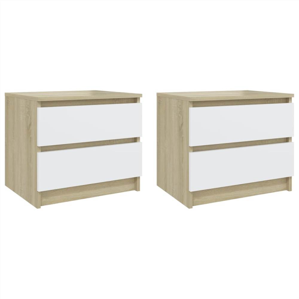 Bed Cabinets 2 pcs White and Sonoma Oak 50x39x43.5 cm Chipboard