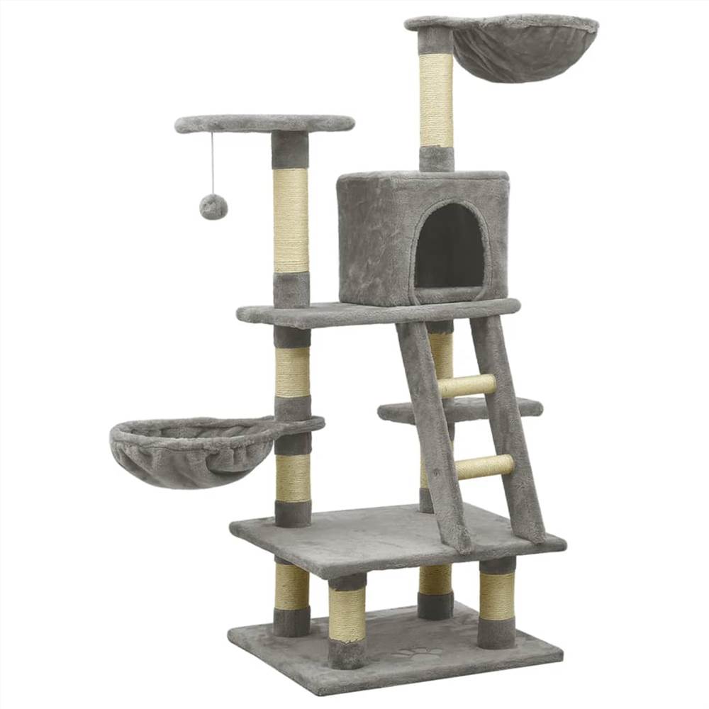Cat Tree with Sisal Scratching Posts Grey 122 cm