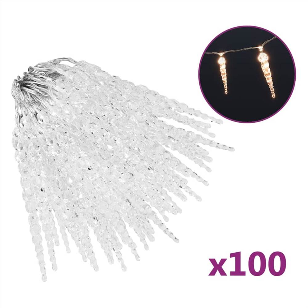 Christmas Icicle Lights 100pcs Warm White Acrylic Remote Control