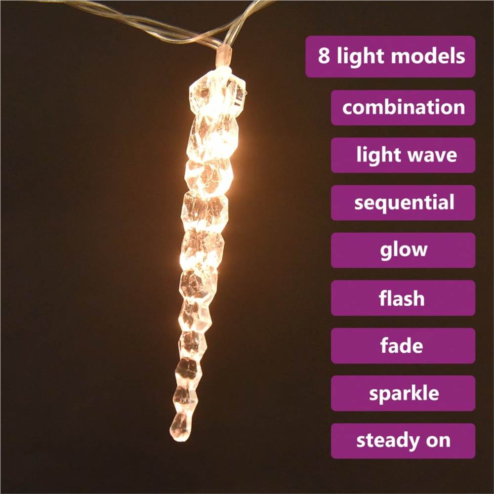 Christmas Icicle Lights 100pcs Warm White Acrylic Remote Control