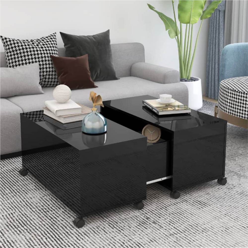 

Coffee Table High Gloss Black 75x75x38 cm Chipboard