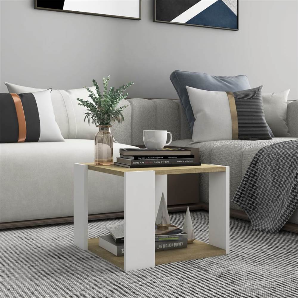 

Coffee Table Sonoma Oak and White 40x40x30 cm Chipboard