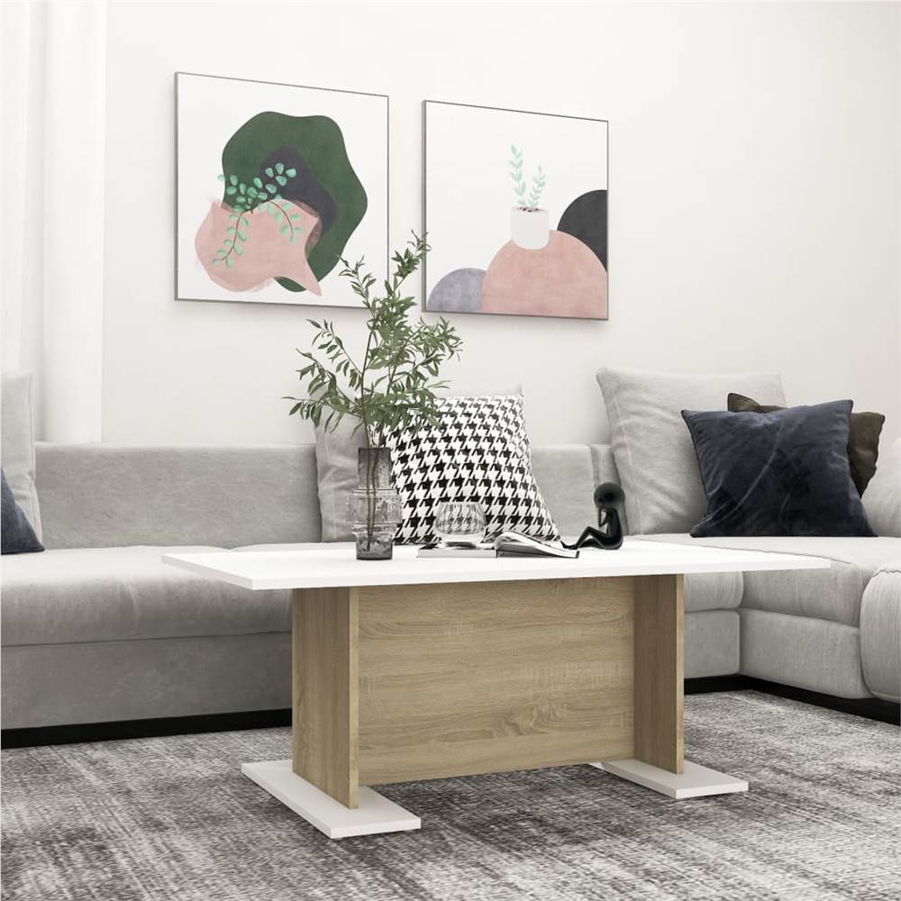 

Coffee Table White and Sonoma Oak 103.5x60x40 cm Chipboard
