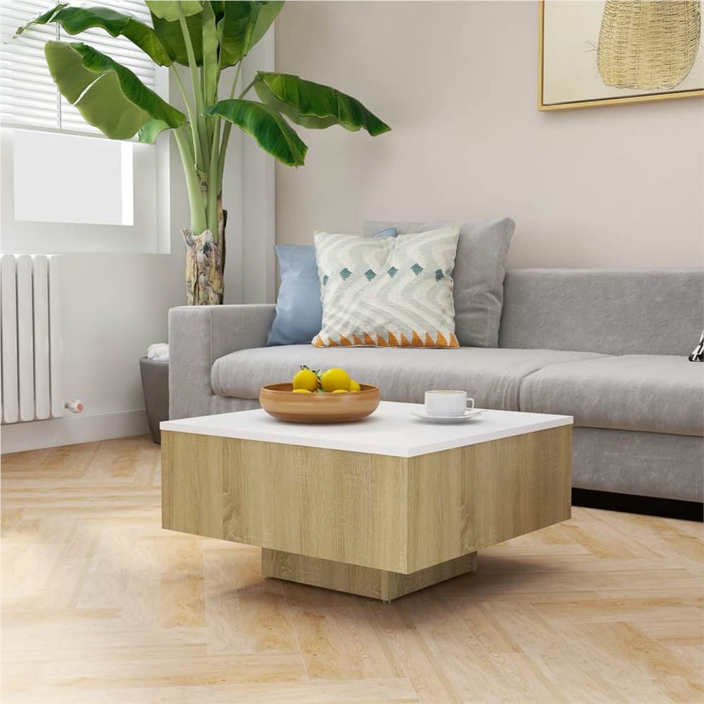 

Coffee Table White and Sonoma Oak 60x60x31.5 cm Chipboard