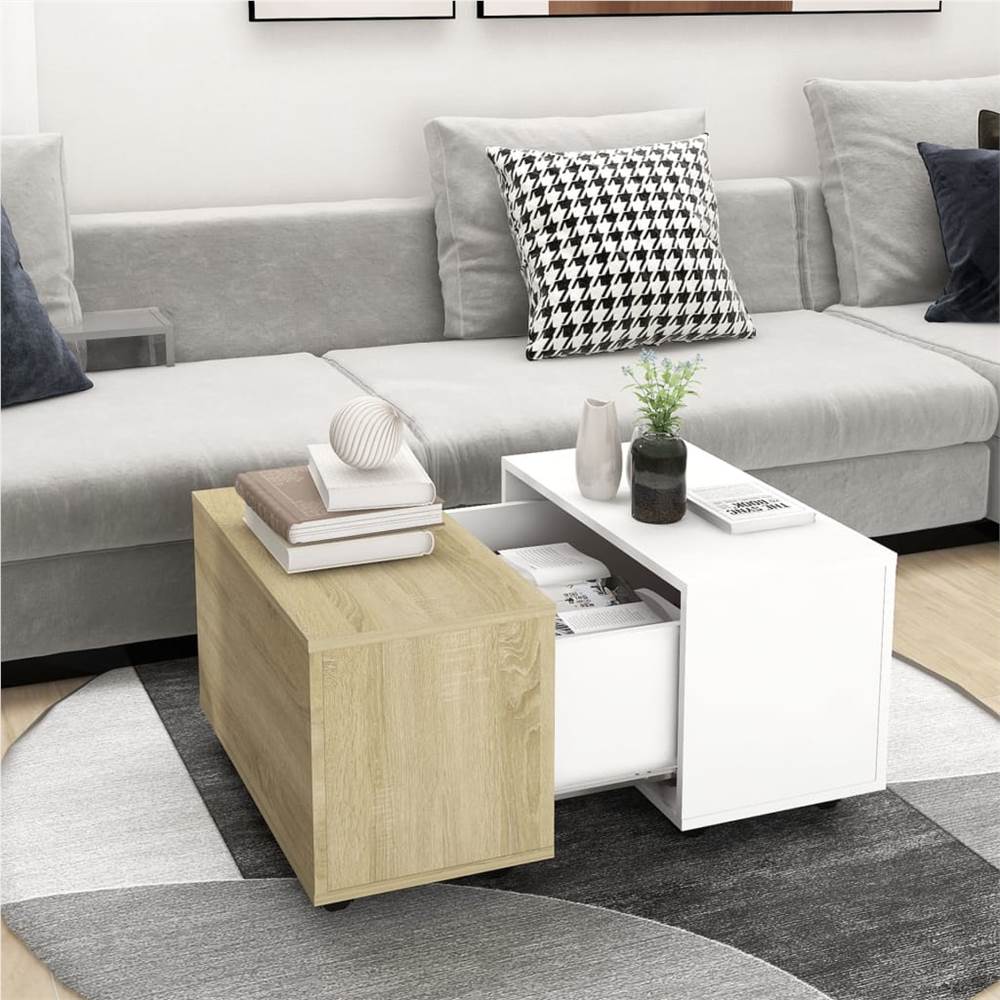 

Coffee Table White and Sonoma Oak 60x60x38 cm Chipboard