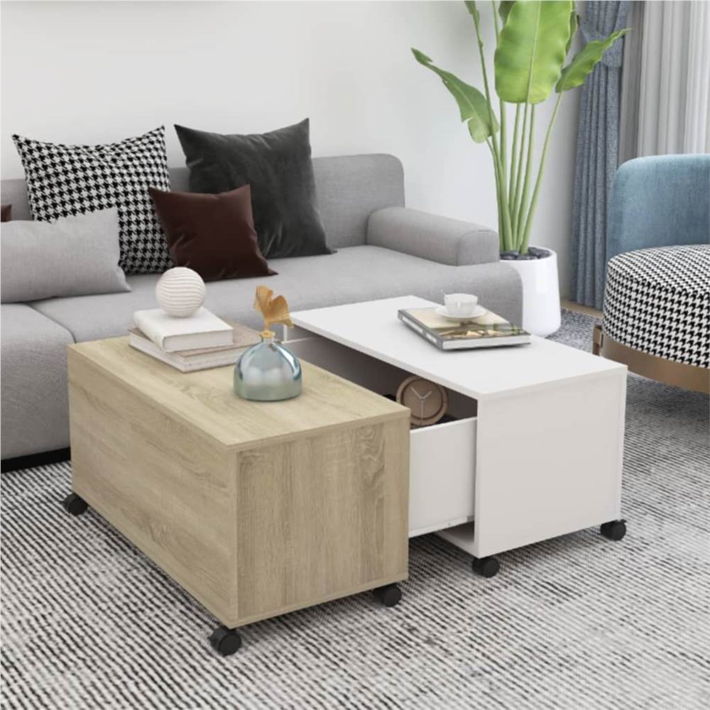 Coffee Table White and Sonoma Oak 75x75x38 cm Chipboard