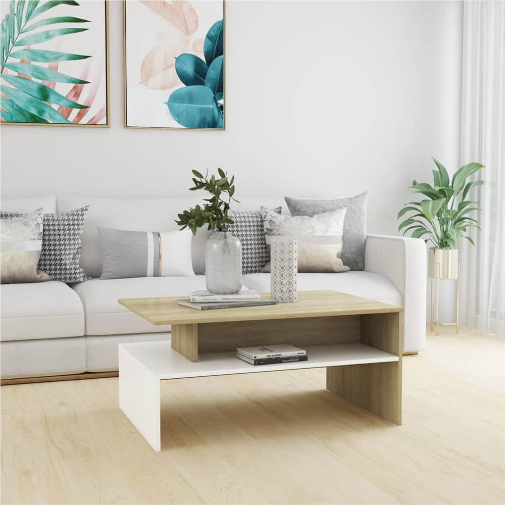 

Coffee Table White and Sonoma Oak 90x60x42.5cm Chipboard