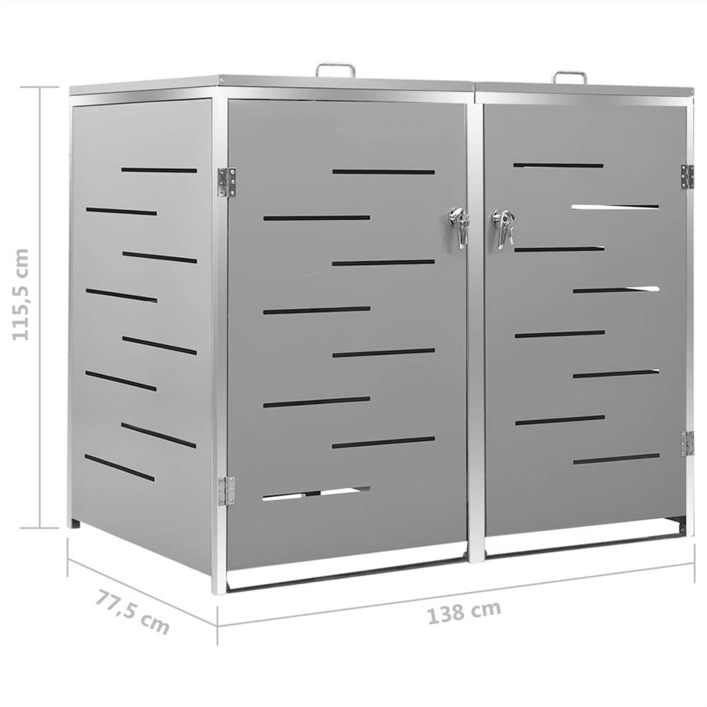 Double Wheelie Bin Shed 138x77.5x115.5 cm Stainless Steel