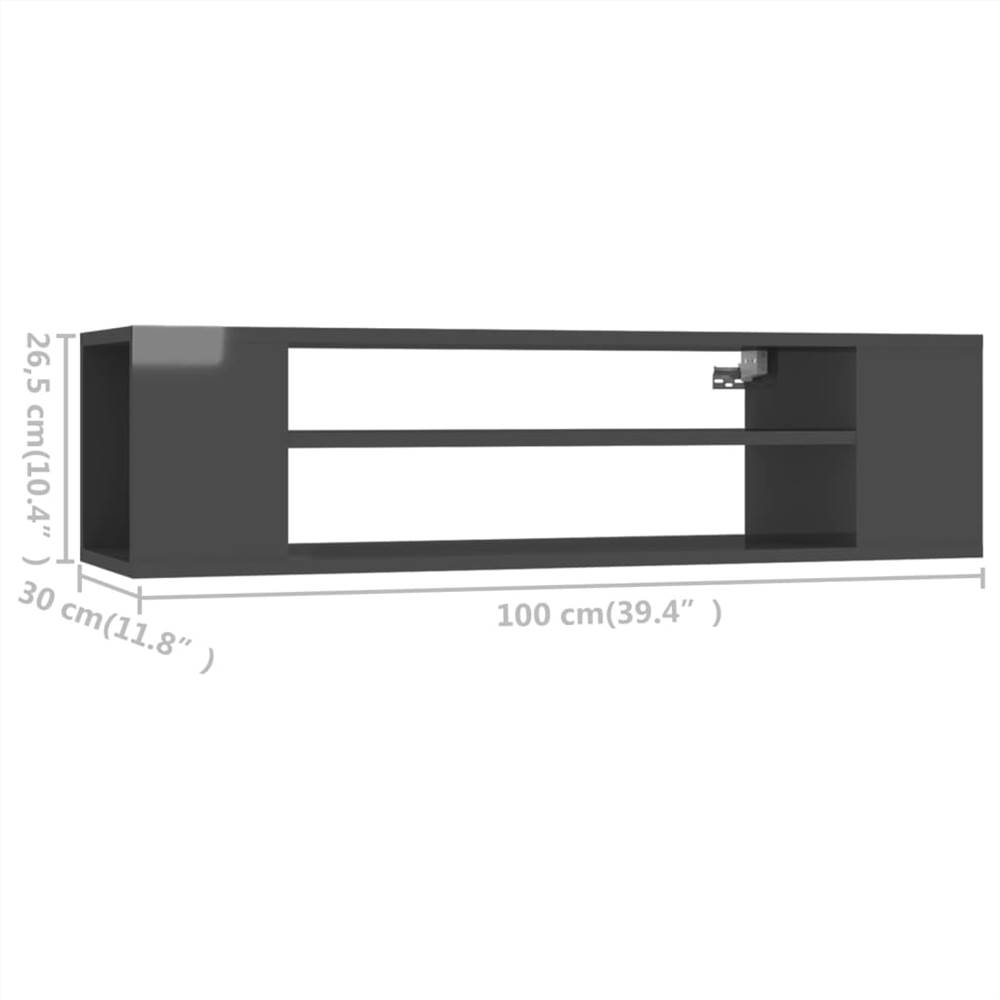 Hanging TV Cabinet High Gloss Grey 100x30x26.5 cm Chipboard